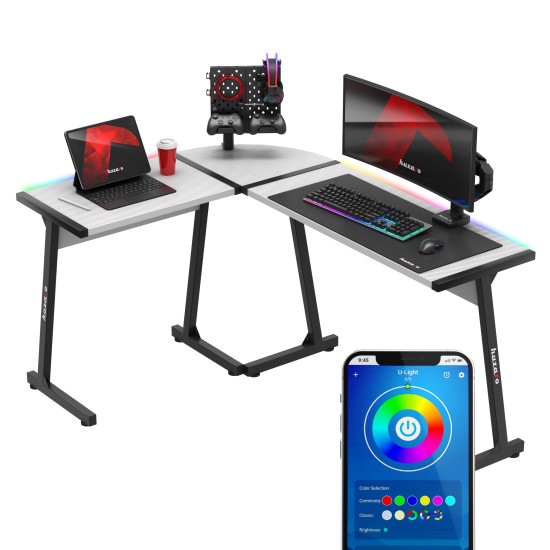 HUZARO Hero 6.0 White RGB LED Gaming Desk