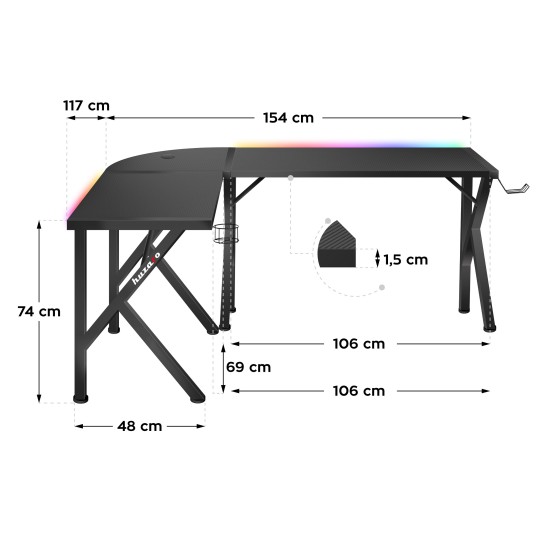 HUZARO Hero 6.3 RGB LED Gaming Desk