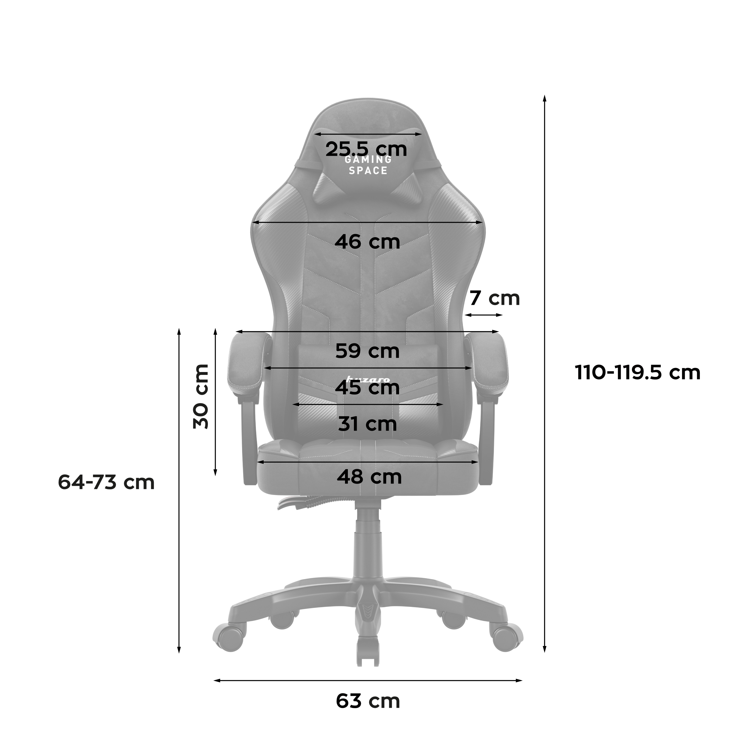 Dimensiunile scaunului Huzaro Force 2.7 Black