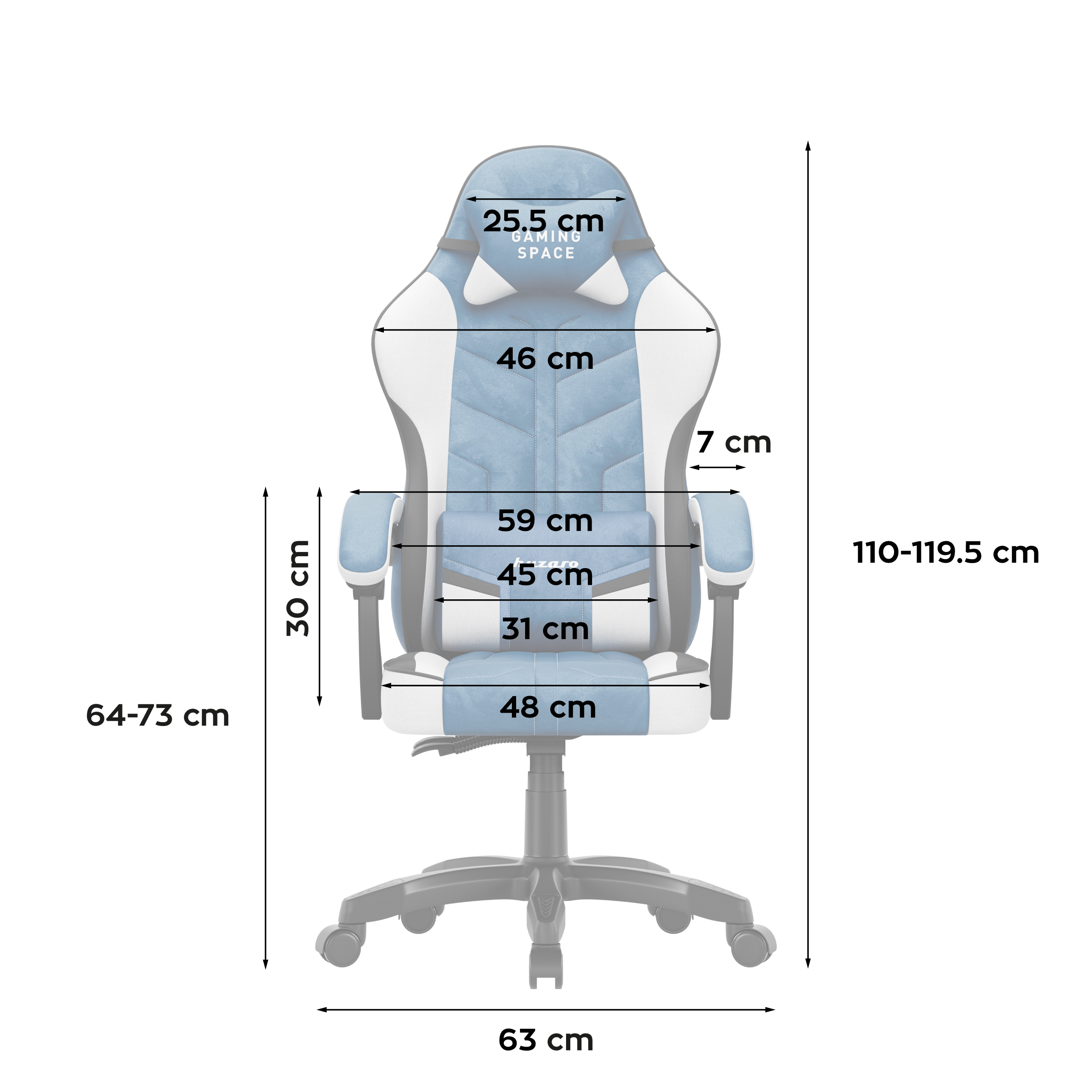 Dimensiunile scaunului Huzaro Force 2.7 Blue