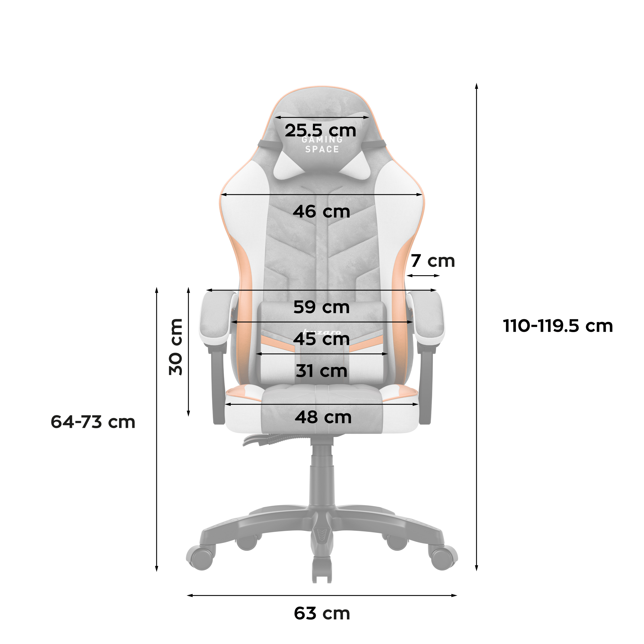 Dimensiunile scaunului Huzaro Force 7.6 Grey
