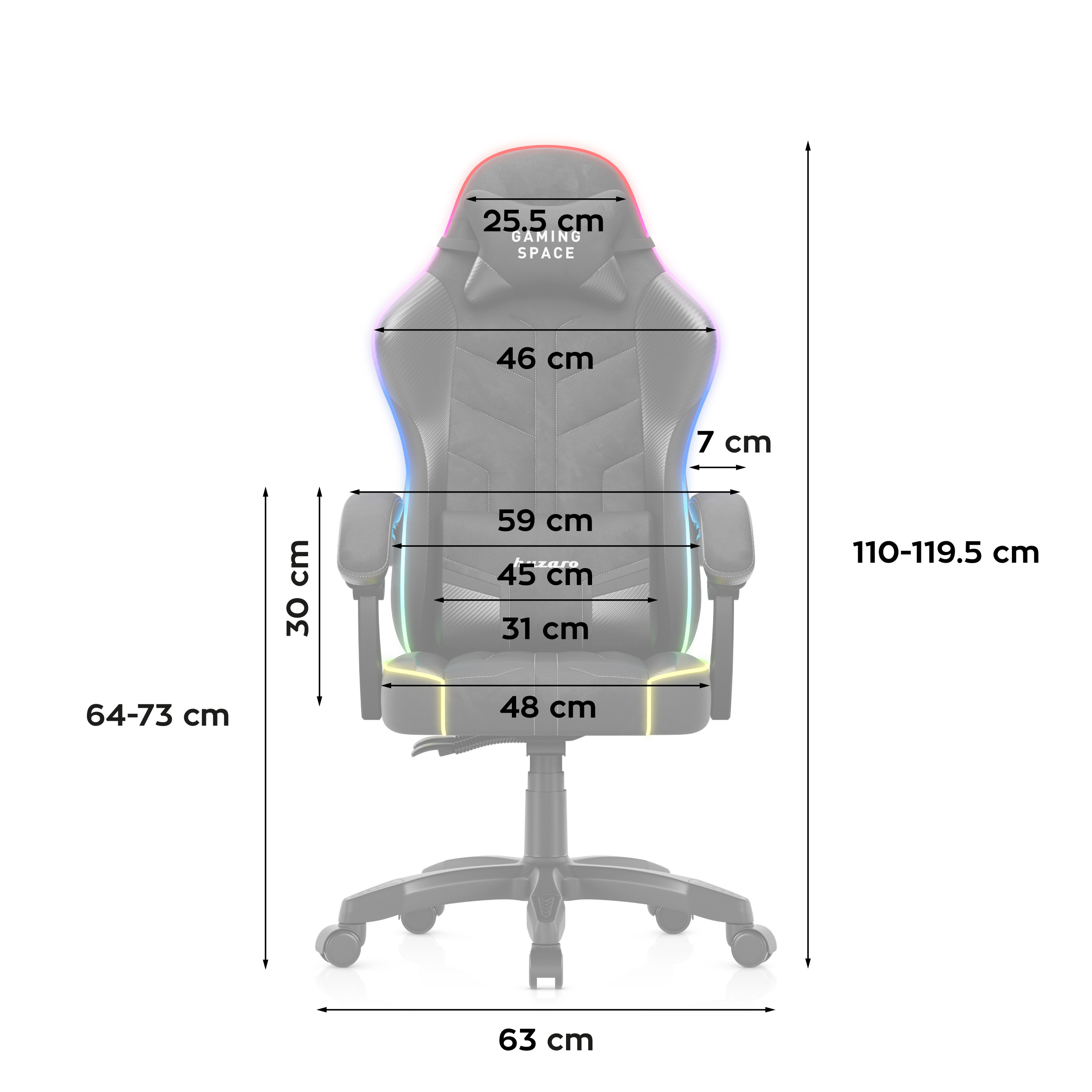 Dimensiunile scaunului Huzaro Force 7.6 Grey