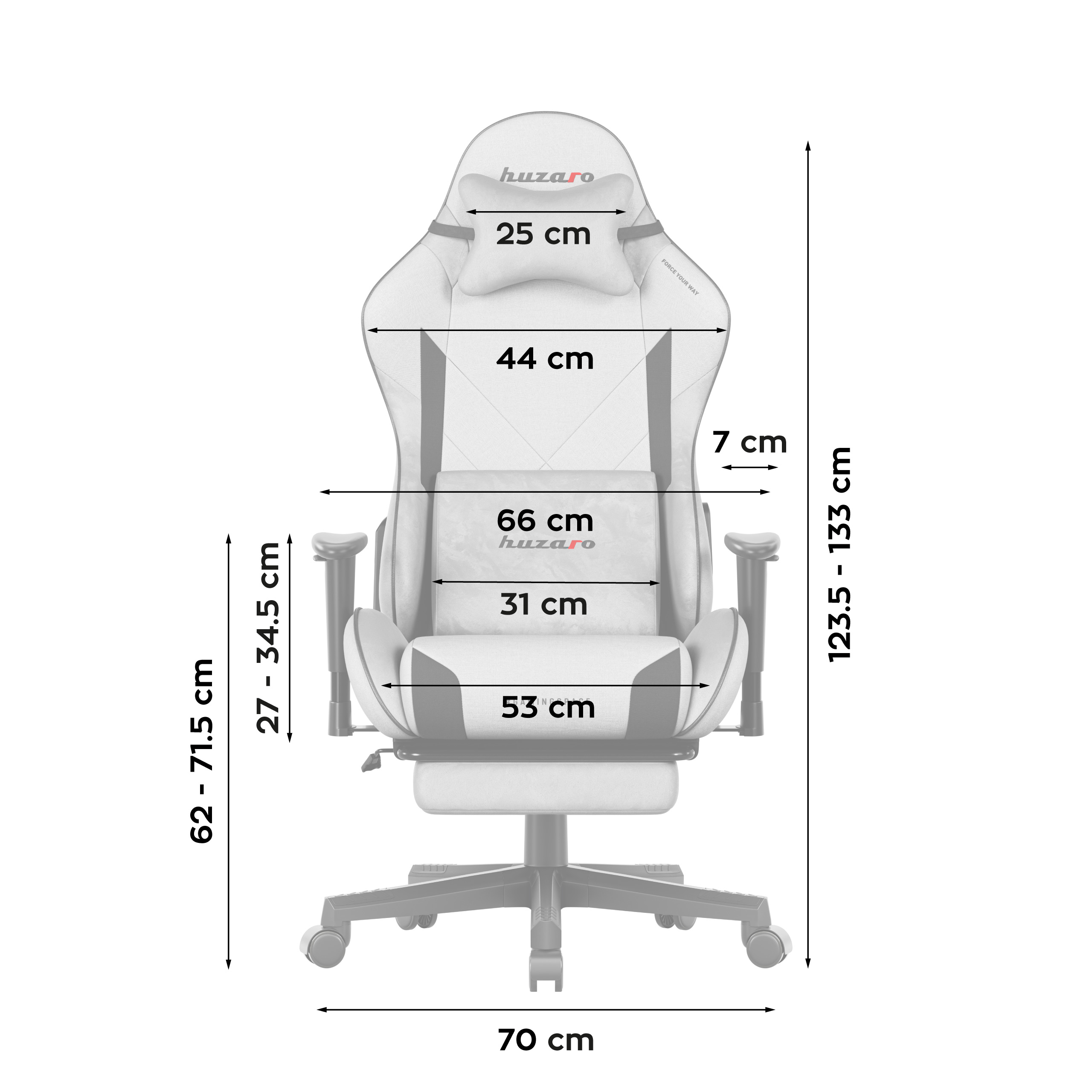 Dimensiunile scaunului Huzaro Force 7.6 Grey