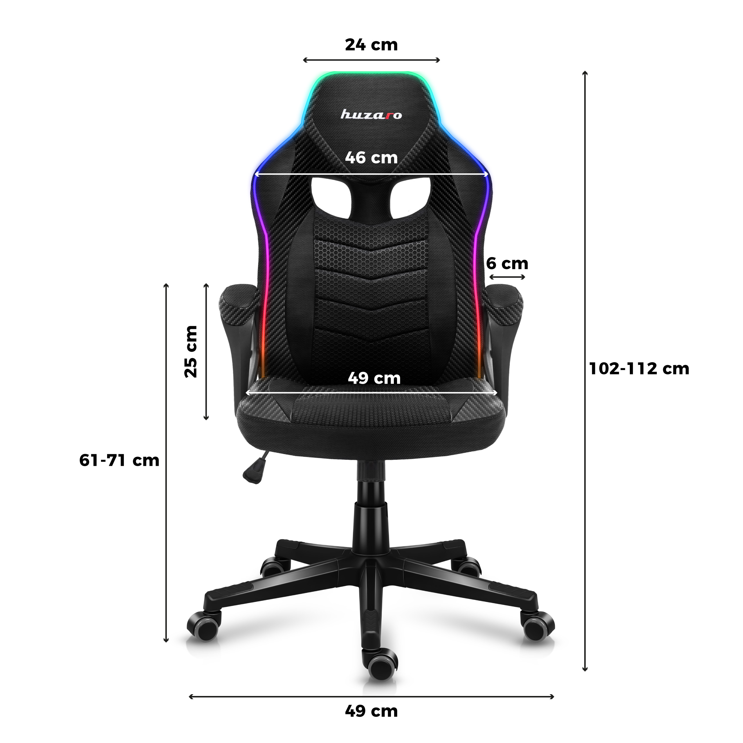 Wymiary fotela Huzaro Force 2.5 Carbon RGB