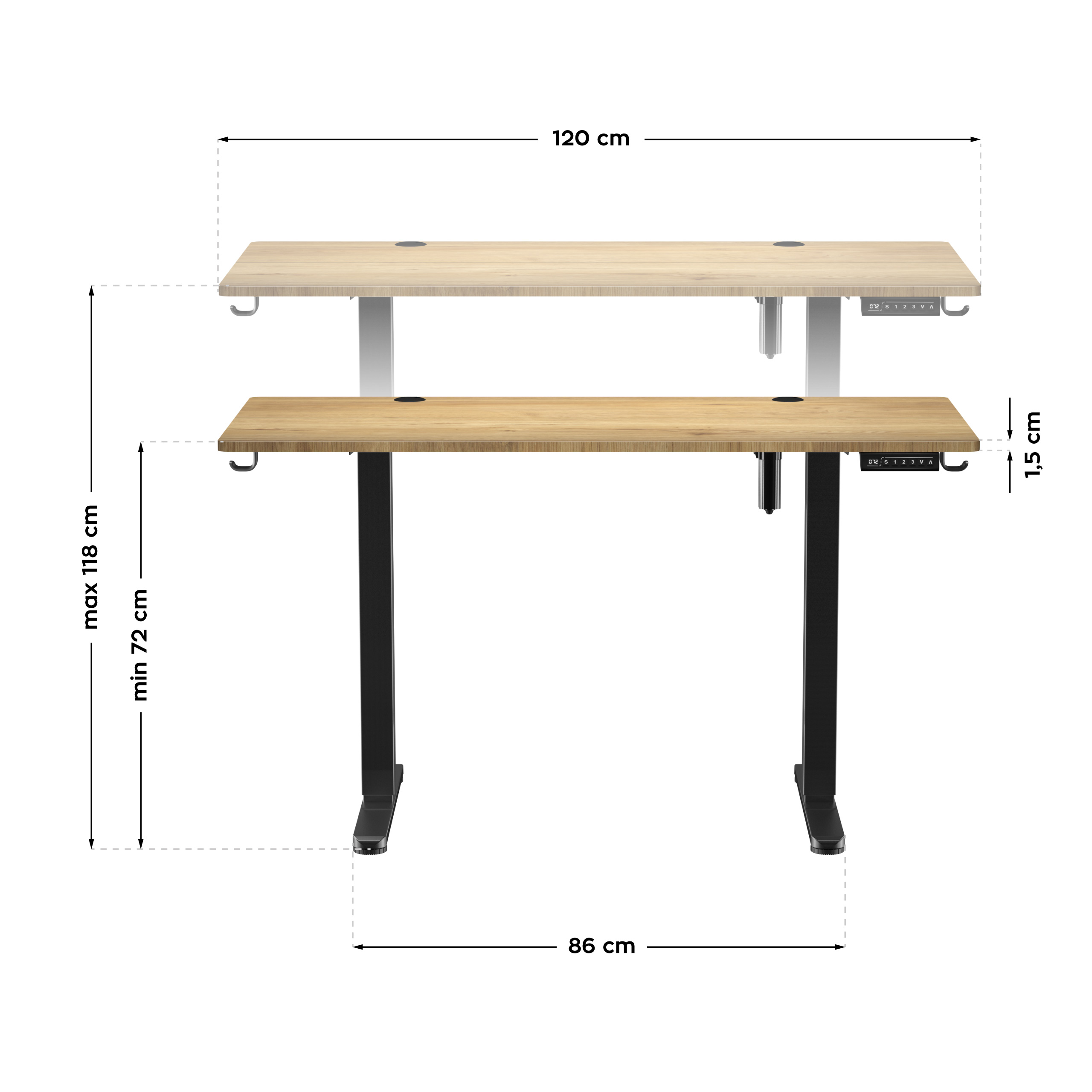 Wymiary biurka elektrycznego Lewa strona biurka elektrycznego Mark Adler Leader 7.0